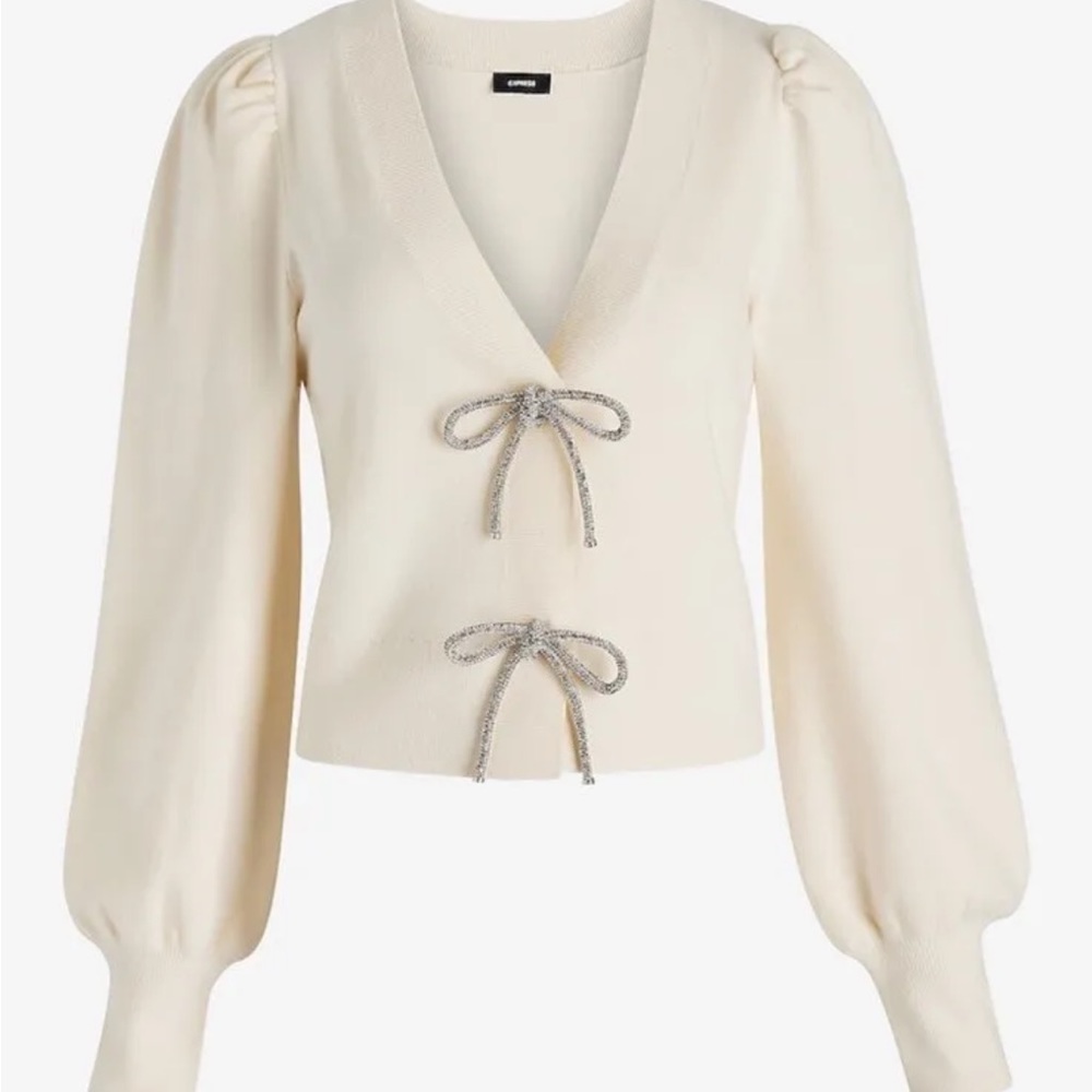 New! SOLDOUT EXPRESS V-Neck Embellished Bow Cardigan size small